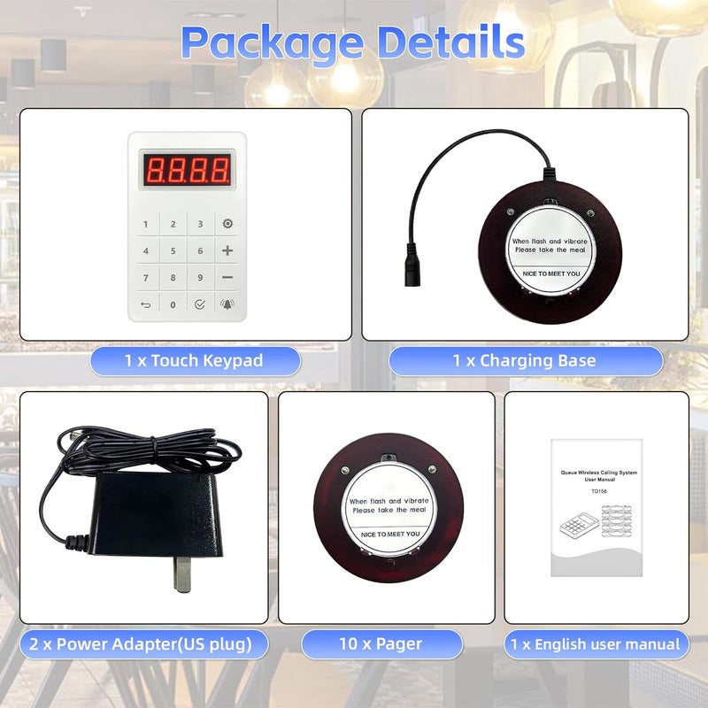 SmartTail Restaurant Buzzer System, 10 Coaster Beeper Pager System with Buzzer, Customer Queue Pagers Set with Vibration, Flashing and Buzzer, for Food Truck, Church, Nursery - Image 4